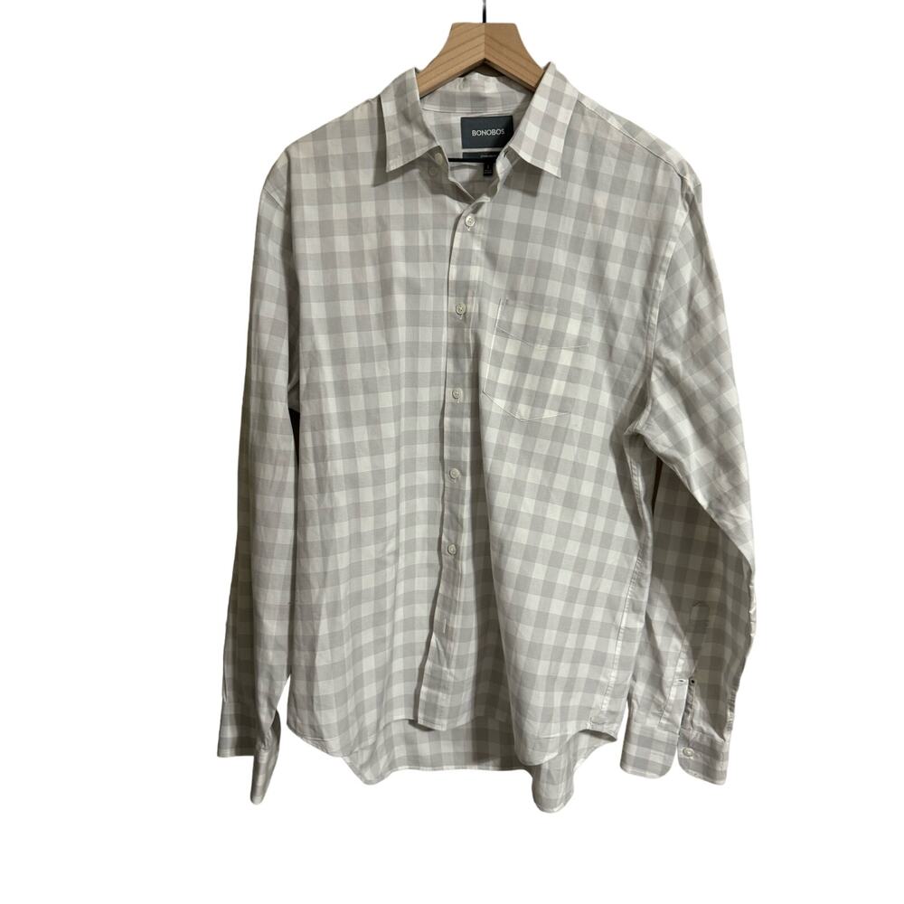 Bonobos Gray White Checked Button Down Large - image 1